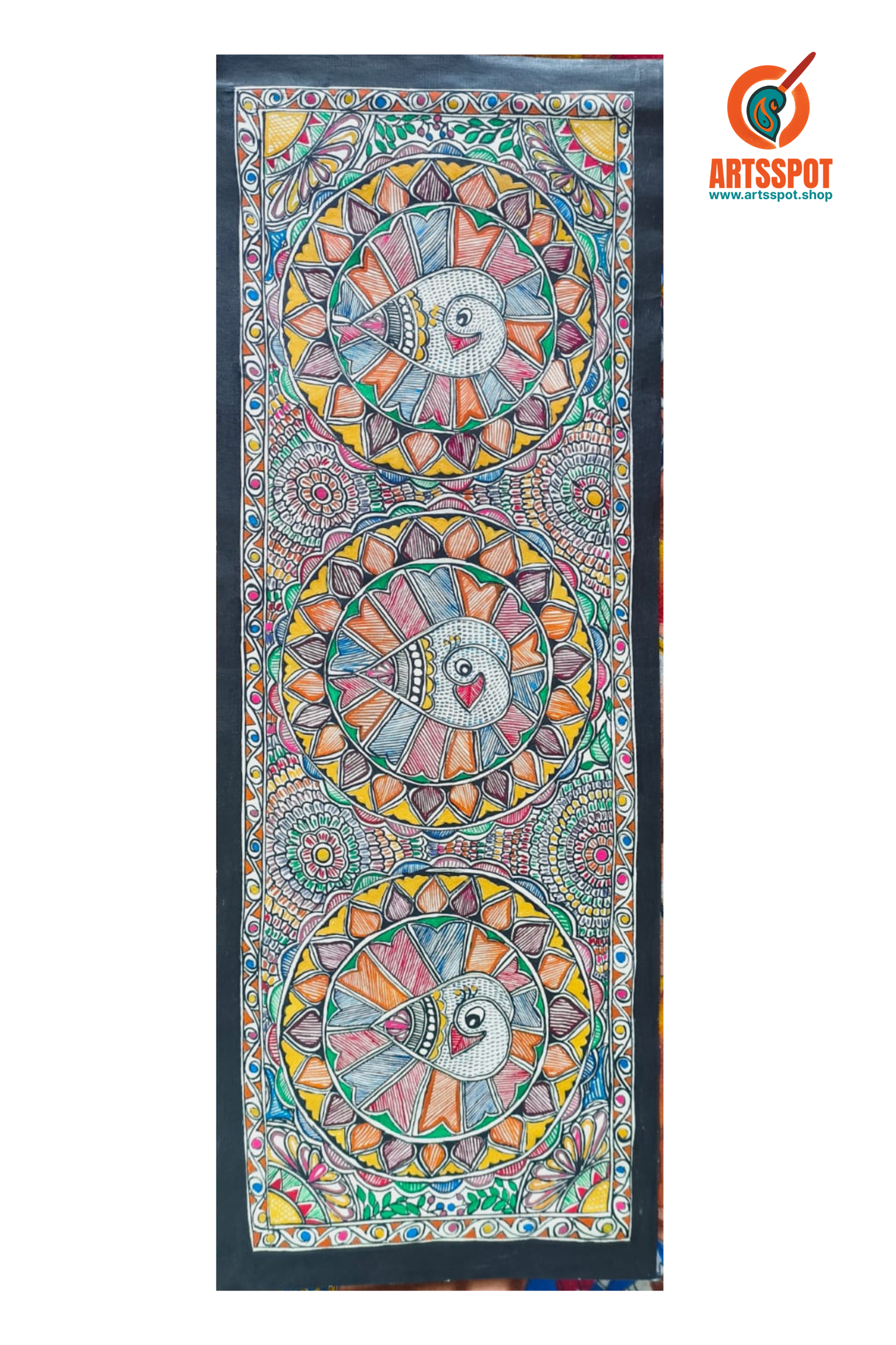 Madhubani Peacock Painting – Hand-Painted Folk Art (30x11 in)