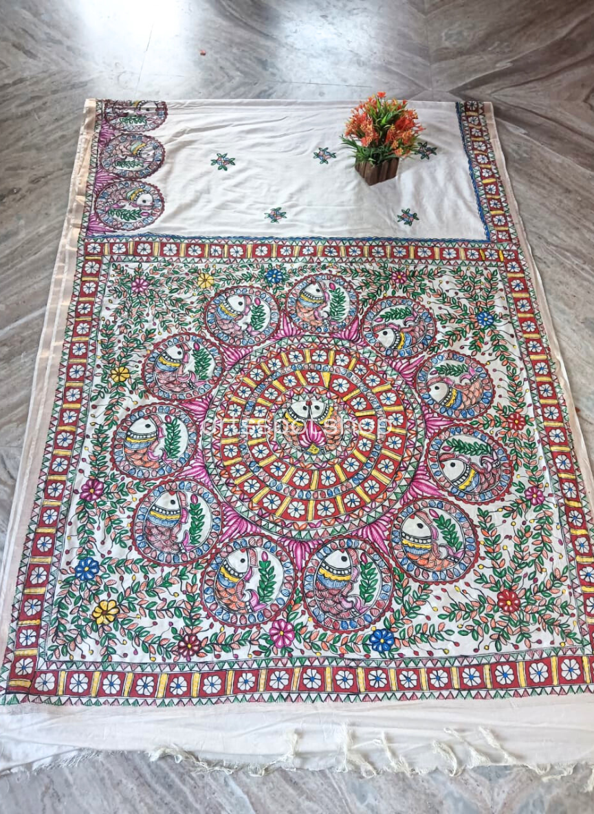 Madhubani Machli Raas Semi Silk Saree with Blouse