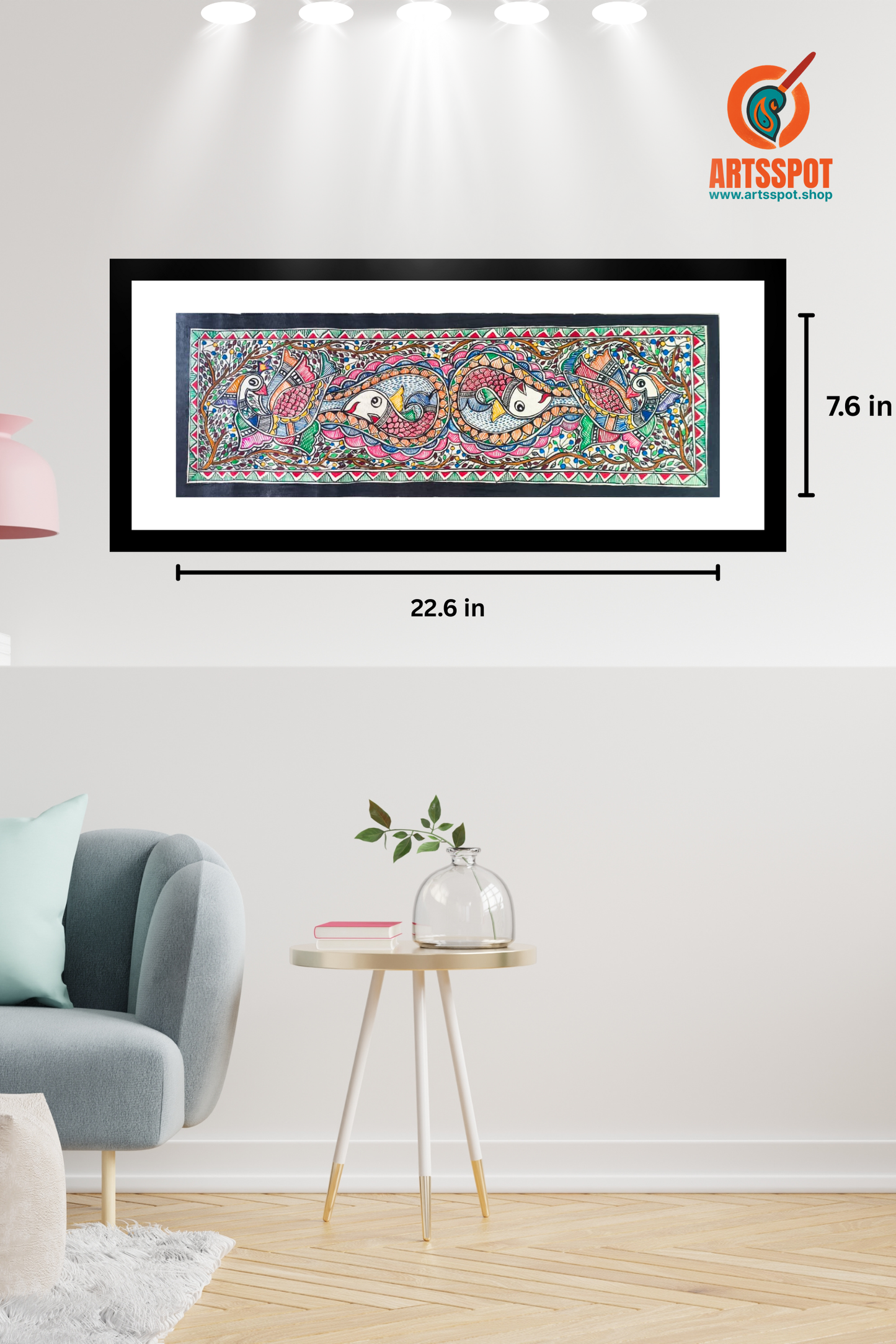 Harmony of Nature – Fish & Bird Madhubani Painting