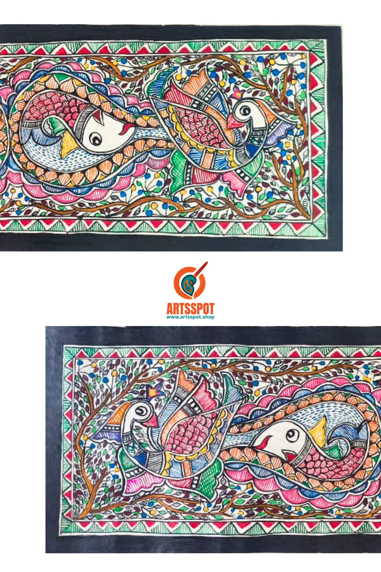 Harmony of Nature – Fish & Bird Madhubani Painting