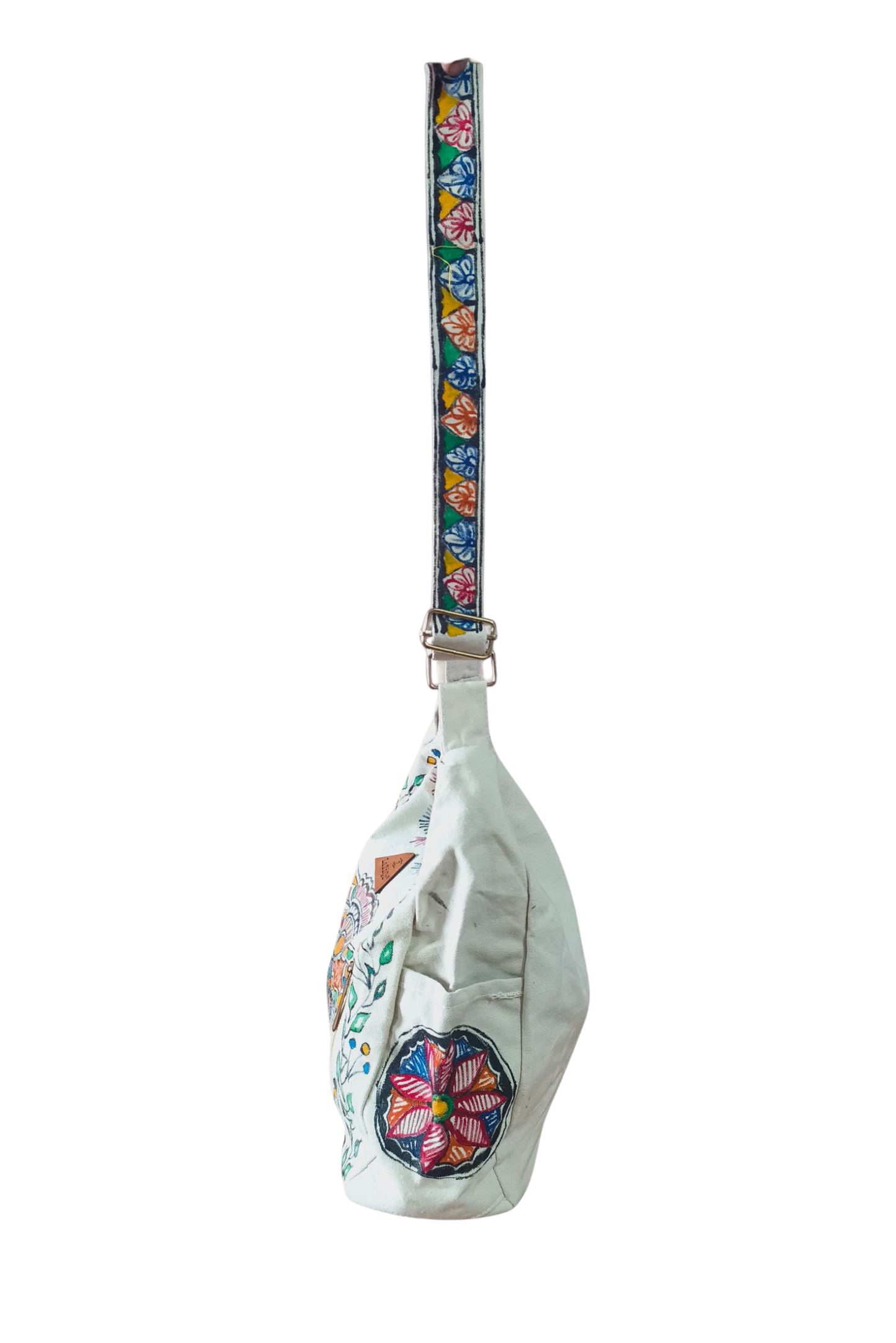 Madhubani Elephant Sling Bag – Hand-Painted Canvas Crossbody