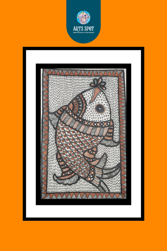 Traditional Fish Madhubani Painting – Handcrafted Mithila Art on Paper