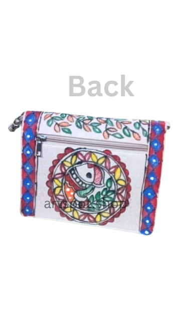 Eco-Friendly Jute Sling Bag with Hand-Painted Madhubani Design (Front & Back Art)