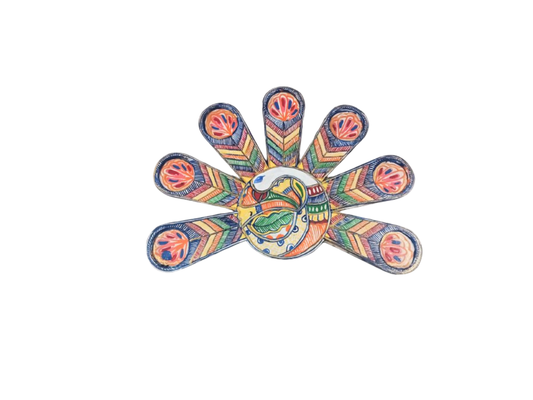 Handmade Wooden Madhubani Peacock Wall Décor – Acrylic Art
