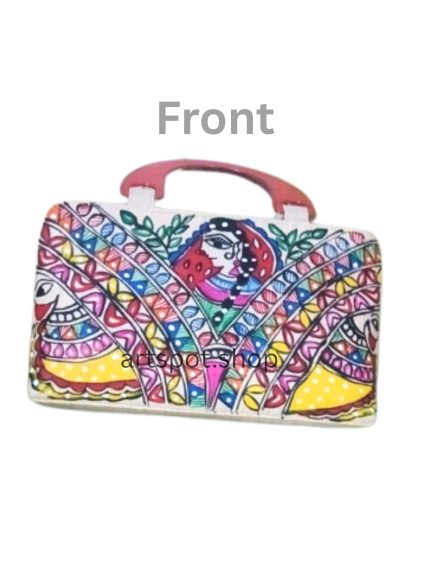 Hand-Painted Canvas Handle Bag – Madhubani Art Design