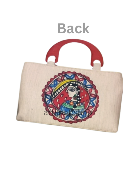 Hand-Painted Canvas Handle Bag – Madhubani Art Design