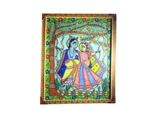 Handmade Radha Krishna Madhubani Painting – Acrylic on Handmade Paper