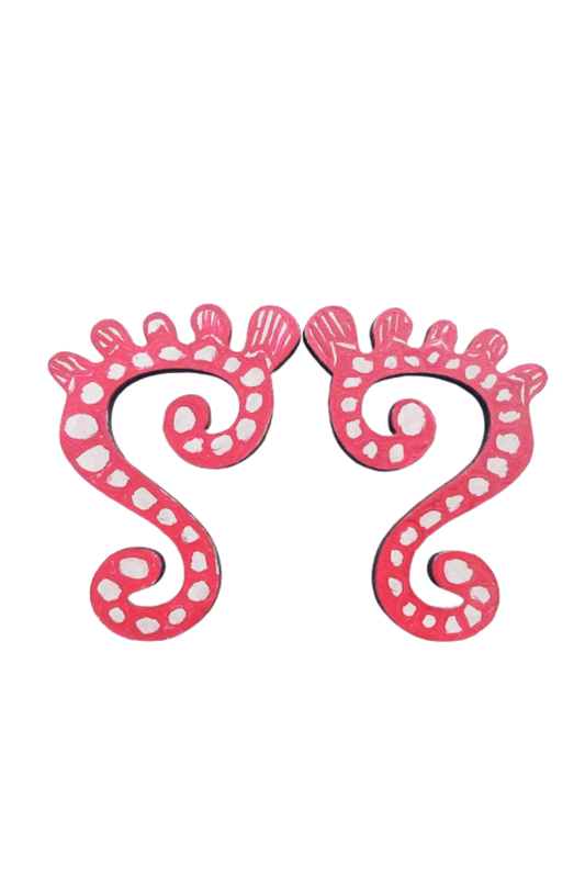 Handcrafted Wooden Laxmi Charan Paduka (Pair) | Acrylic Madhubani Hand-Painted Auspicious Foot Decor